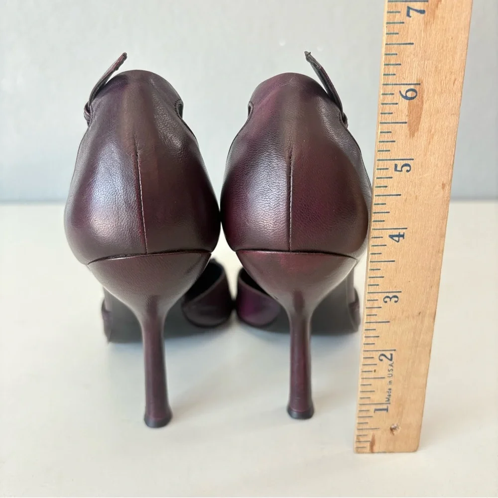 Miu Miu Dark Burgundy Leather Ankle Strap Pointed Toe Women’s Pump Heels US Sz 7 - Picture 3 of 13